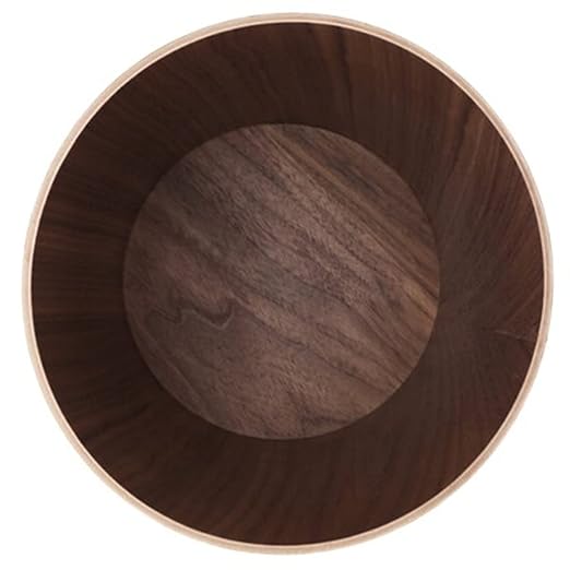 Round Stackable Wastebasket, Natural Wood Garbage Recycling Bin for Bathrooms, Kitchens, Home Offices (Dark Wood)