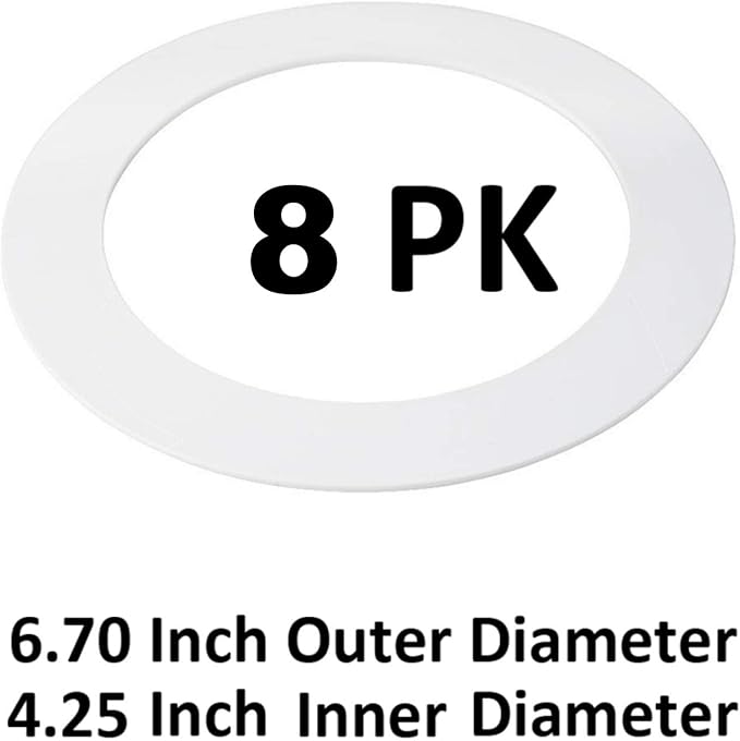 8 Pack Gloss White Goof Trim Ring for 4 Inch Recessed Can Lighting Down Light, Outer Diameter 6.7 inches, Inner Diameter 4.2 Inches