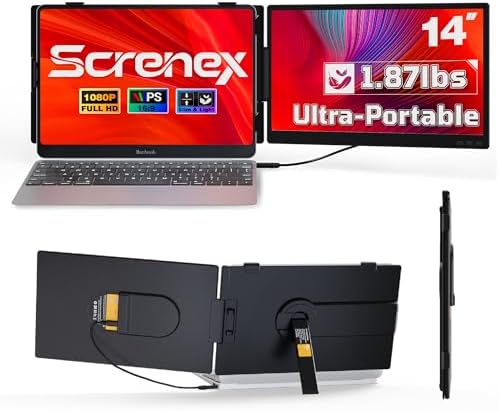 Laptop Screen Extender 0.27" Ultra-Thin, 14" FHD 1080P IPS Lightweight Dual Portable Monitor, USB-C/HDMI Plug & Play for 14-17" Laptops, Travel screen compatible with Windows/Mac/Chrome/Switch/Android