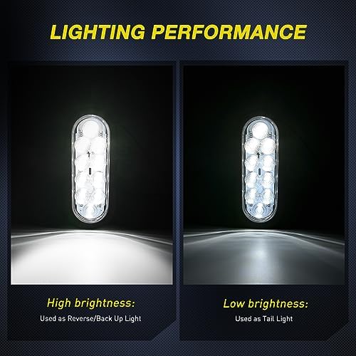 Nilight 6" Oval Trailer Tail Light 2PCS White With Mounting Brackets