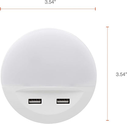 LEDVANCE Sylvania LED Night Light with Dual USB Ports, 22 Year, Dusk to Dawn, Frosted Finish, 3000K, Warm White - (Pack of 1)(65005)