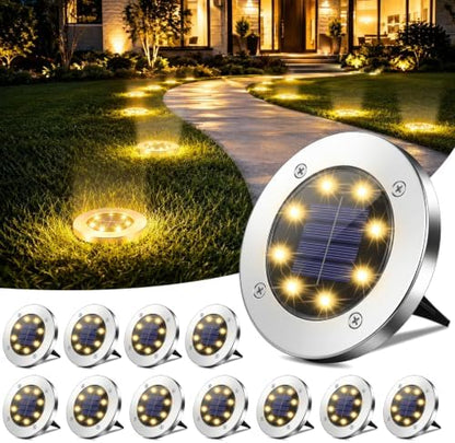 OULONGER 4.6inch Solar Ground Lights, Garden Solar Outdoor Waterproof Pathway Bright In-Ground Landscape Lights for Patio, Lawn, Yard, Driveway, Step and Walkway(Warm Light 12Packs)