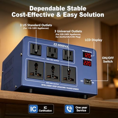6000W Voltage Converter Transformer, 110V/120V to 220V/240V Step Up Down