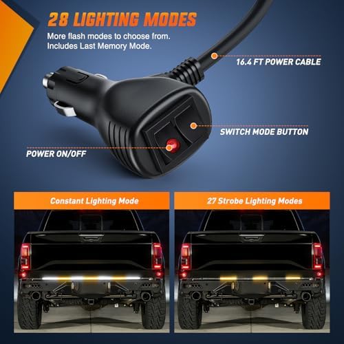 Nilight 60 Inch 360 LED Tailgate Strobe Light Strip Amber White