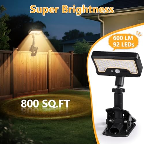 Clip On Solar Motion Lights Outdoor,360°Rotatable Fence Lights(1Pack,3000K)