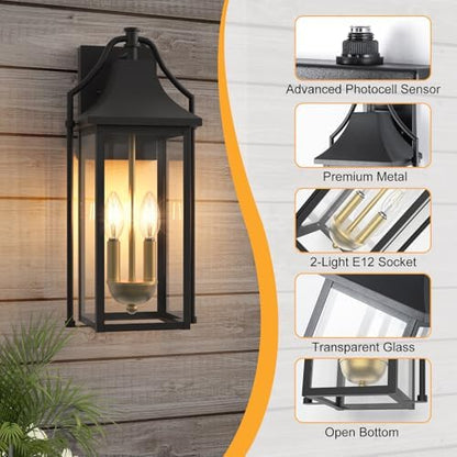 18IN Dusk to Dawn Outdoor Light Fixture, 2-E12 Base Patio Light
