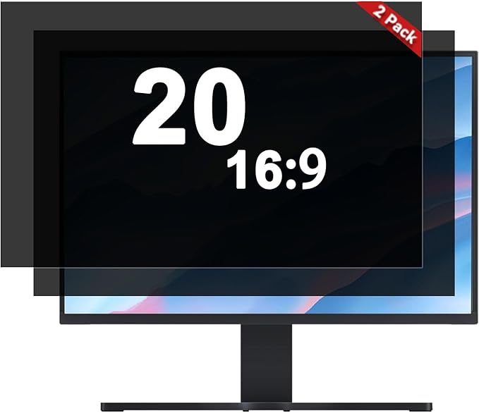[2-Pack] 20 Inch Computer Privacy Screen Filter (16:9 Aspect Ratio) - Removable, Anti Glare & Blue Light Blocking, Compatible with HP Dell ASUS Acer Samsung Monitors