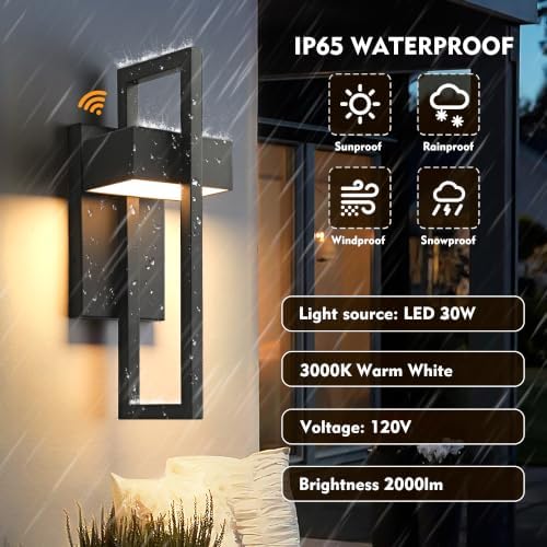 Dusk to Dawn Modern Large Outdoor Wall Lights Integrated LED Outdoor Wall Sconces Lighting, Exterior Lighting Fixtures Outside Wall Mount Lights for House Porch Front Door Garage, Matte Black 1Pack