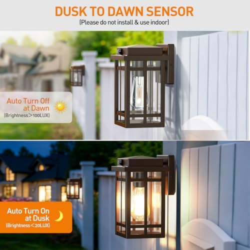 9.76'' Dusk to Dawn Outdoor Wall Light 2 Packs, Brown