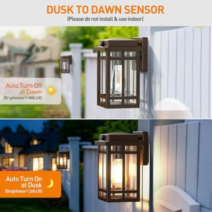 9.76'' Dusk to Dawn Outdoor Wall Light 2 Packs, Brown