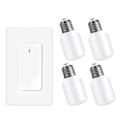 Remote Control E26 E27 Light Bulb Socket Adapter,GreenCyle Wireless Light Switch and 4 Standard Medium Base Lamp Socket Extender 2.3"(5.8cm),Screw-in,Max 500W,No Wiring Needed,500ft RF Range,for Lamp