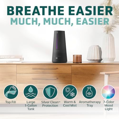 PureGuardian 1.5 Gal Ultrasonic Warm & Cool Mist Humidifier with UV-C Light, IntelliSense Humidistat, 90-Hr Runtime, for Large Rooms up to 540 Sq. Ft., Black, H5665B