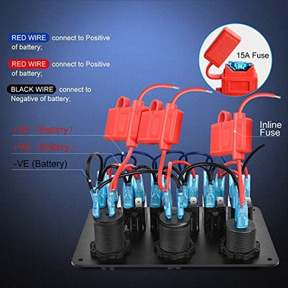 Nilight 6 Gang Rocker Switch Panel 5PIN On Off Laser Pattern Toggle | SPST 12V/20A 24V/10A Dual USB Charger Cigarette Lighter Socket with Fuse for LED Light Bar Rear Zombie Lights RV Boats 4X4 Blue
