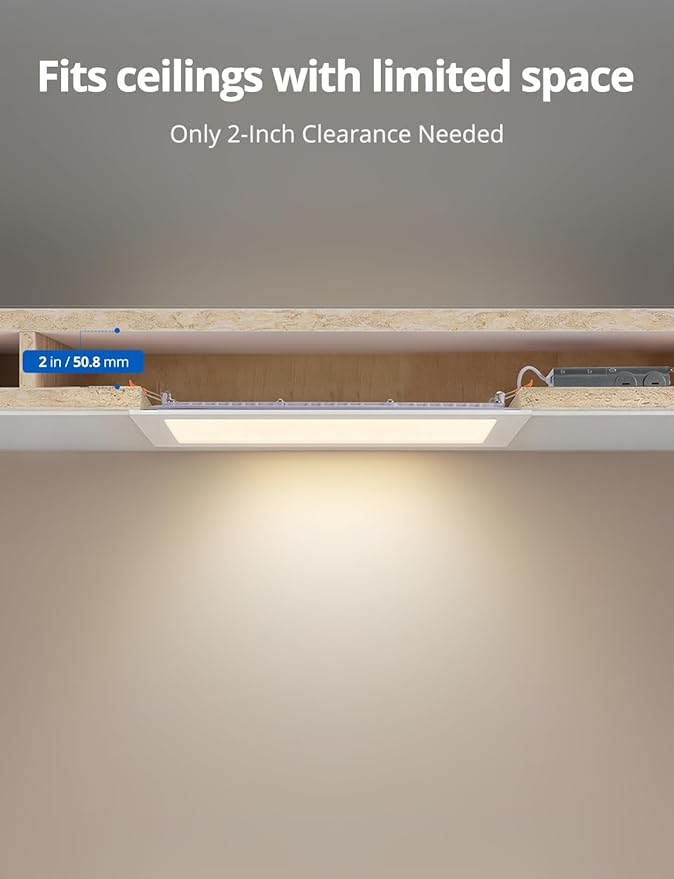 11 Inch Square LED Recessed Ceiling Light 5CCT for Kitchen Retrofit, Ultra Thin Canless Wafer Downlight Damp Rated for Bathroom, 24W Dimmable 1920LM for Living Room ETL FCC