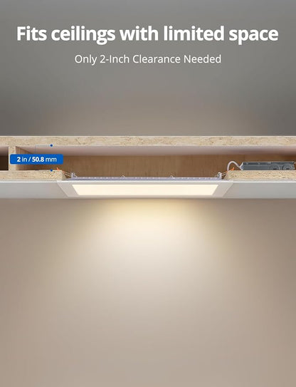 2 Pack 11 Inch Square LED Recessed Ceiling Light 5 Color Temperature for Kitchen Retrofit, Slim Canless Wafer Downlight IC Rated for Bathroom, 24W Dimmable 1920LM for Bedroom ETL FCC