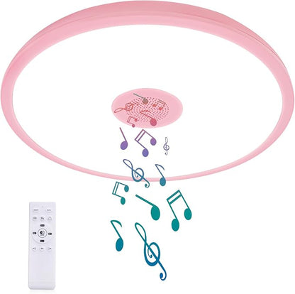 Pink Waterproof LED Flush Mount Ceiling Light Fixture,with Bluetooth Speaker,11 Inch,18 watt,Dimmable Music Lamp,RGB Color Changing Light with Remote Control,for Bathroom,Shower,Bedroom