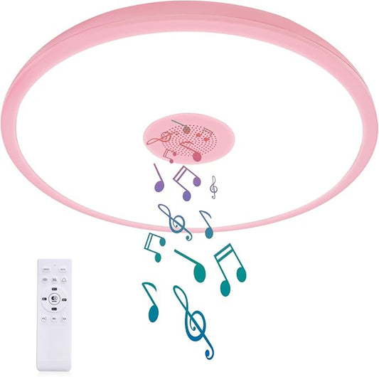 Pink Waterproof LED Flush Mount Ceiling Light Fixture,with Bluetooth Speaker,11 Inch,18 watt,Dimmable Music Lamp,RGB Color Changing Light with Remote Control,for Bathroom,Shower,Bedroom