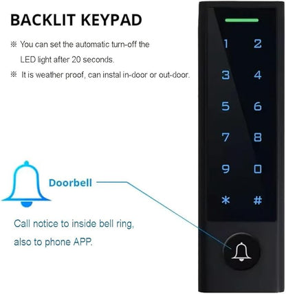 WiFi Remote Manage IP66 Watreproof Access Control Keypad 600lbs Magnetic Lock Push Exit Button Smart Phone App Remote ADD/Delete User