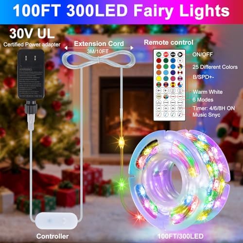 OMIKA 100FT 300 LED Fairy Lights Plug in, Smart String Lights with APP & Remote Control DIY Music Sync, Warm White & Color Changing Christmas Lights for Outdoor Indoor Bedroom Party Dorm Decoration