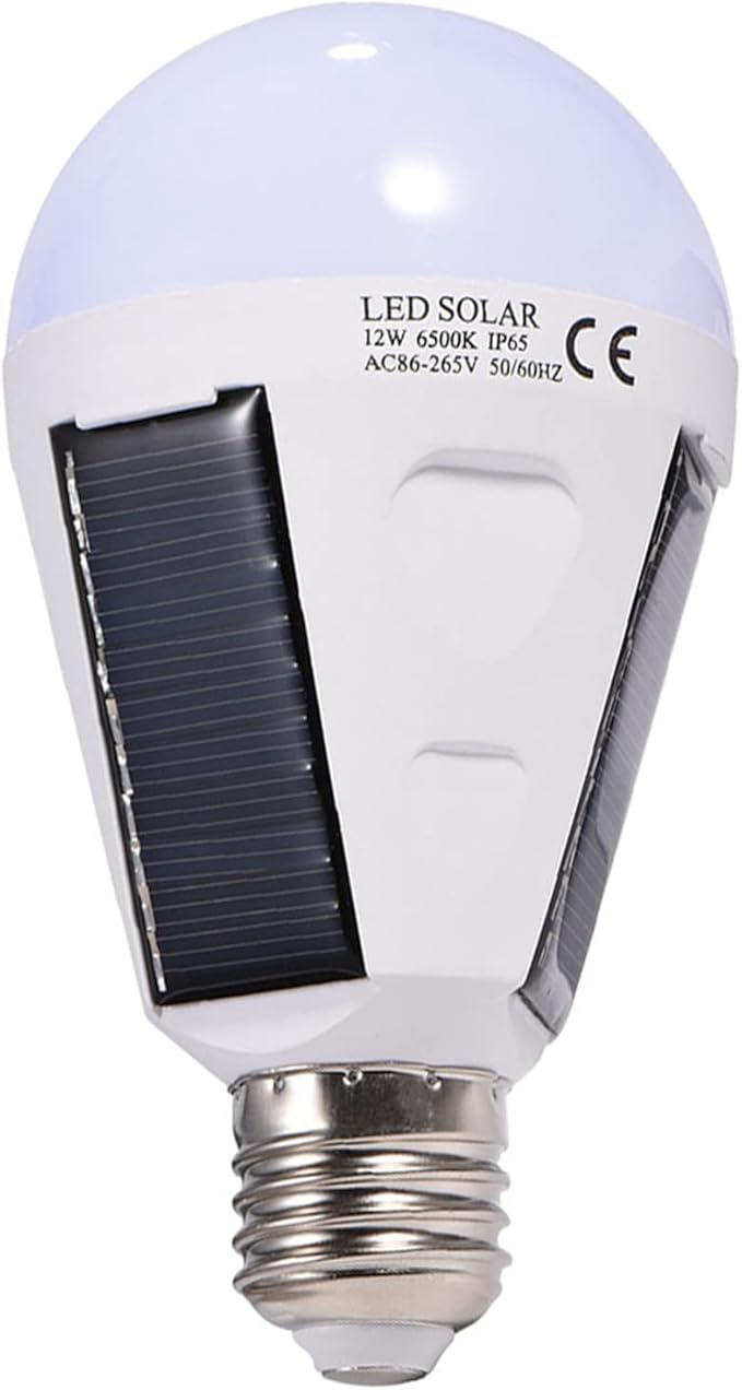 POCREATION Solar LED Light Bulb, Emergency Lamp 12W 1200mAh Battery IP65 Fast Charging 3 Panel E27 Base for Camping Power Outages Outdoor Indoor Use