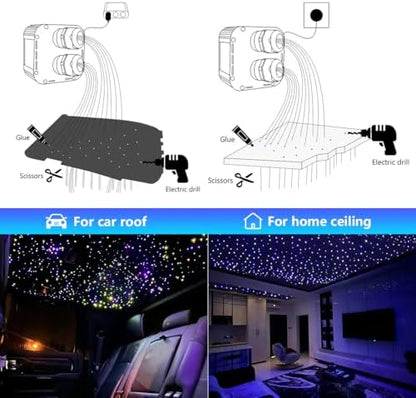 AMKI High Brightness Dual Color 32W Twinkle 2000pcs 0.03in 16.4ft Fiber Optic Starlight Headliner Kits RGBW Sound Activated APP/Remote Control for Movie Theater Home Ceiling Decor