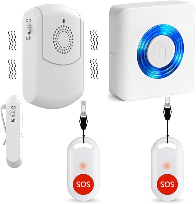 Caregiver Pager Wireless Call Button Personal Alert System for Home Elderly, Nurse Calling System with Portable Receiver and Emergency Button (1 Portable+1 Plug in Pager 2 Transmitter)