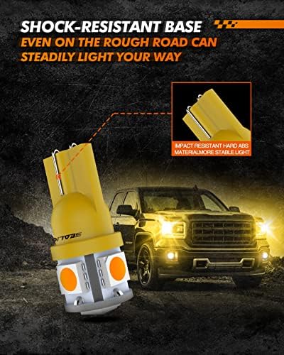 SEALIGHT 194 LED Bulbs, 168 T10 LED Bulb Amber 2700k Yellow 2825 for Turn Signal Side Marker Dome Lights, 12V Cab Running Parking Tail Lights, (Pack of 10)