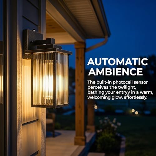 2-Pack 13-Inch Dusk to Dawn Outdoor Light, Black Brush Gold Metal