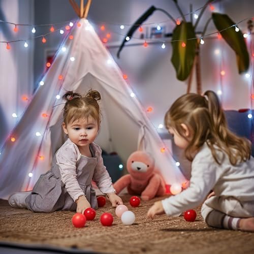 JMEXSUSS Connectable 100 LED Globe Red and White Christmas Lights Indoor