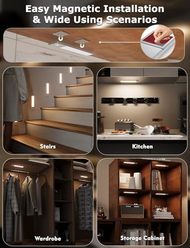 8" Under Cabinet Lighting Wireless, Remote, Motion Sensor, 4Pack, Silver