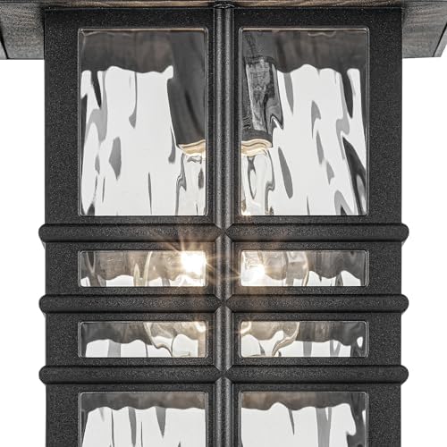 Kichler Beacon Square 12" 1-Light Outdoor Wall Light with Clear Hammered Glass in Textured Black, for Exterior Doors, Garage, Porch, or Patio (12" x 6.5"), 49829BKT