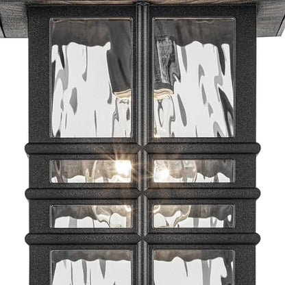 Kichler Beacon Square 12" 1-Light Outdoor Wall Light with Clear Hammered Glass in Textured Black, for Exterior Doors, Garage, Porch, or Patio (12" x 6.5"), 49829BKT