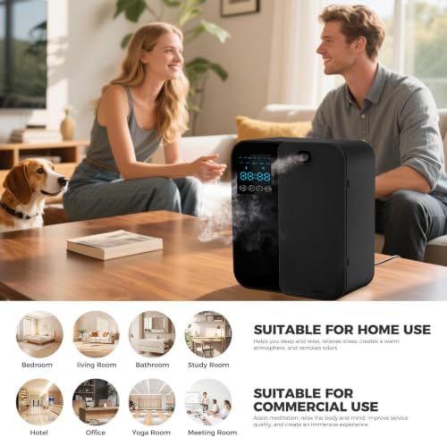 Waterless Scent Diffuser, WiFi Bluetooth App Controlled Fragrance Machine with LED Display, Timer, Adjustable Output for Home, Office, Hotel Lobby and Reception(Black)