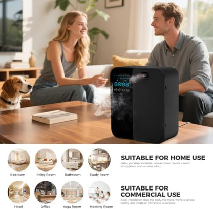 Waterless Scent Diffuser, WiFi Bluetooth App Controlled Fragrance Machine with LED Display, Timer, Adjustable Output for Home, Office, Hotel Lobby and Reception(Black)