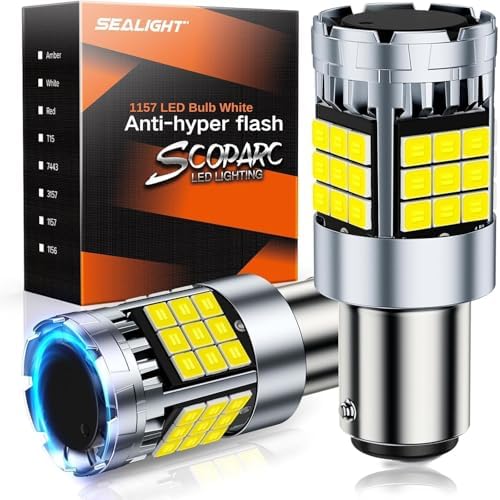 SEALIGHT 1157 LED Bulb White, Anti Hyper Flashing 7528 BAY15D LED Bulbs for Reverse Light, Turn Signal Light, Parking DRL Tail Brake Lights, 6000K White, 2 Pack