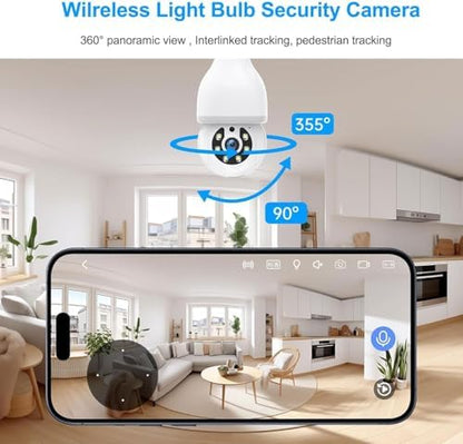 Light Bulb Security Camera, 5G&2.4GHz WiFi Light Bulb Cameras Wireless Outdoor Indoor, Lightbulb Camera for Home Security, Two-Way Talk,Color Night Vision, Motion Detection & Real-time Alarm