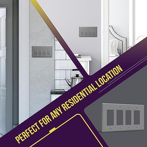 ENERLITES 4-Gang Gray Mid-Size Decorator Switch Outlet Wall Plate Cover