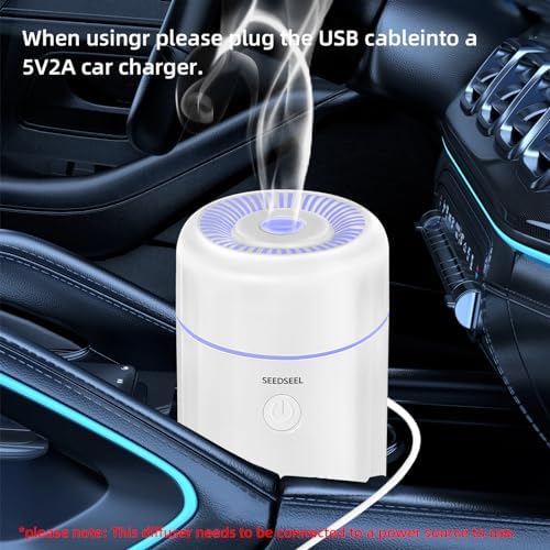 SEEDSEEL 100ML Car Diffuser Humidifier, Cool Mist Air Essential Oil Diffuser with 7-LED Color Changing, Suitable for Car