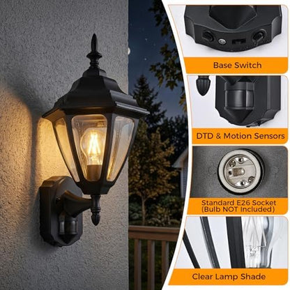 Porch Lights Outdoor Motion Sensor Wall Sconce Anti-Rust Aluminum, Exterior Outdoor Wall Lights Dusk to Dawn Porch Light Fixture Wall Mount for House Outside Patio Large