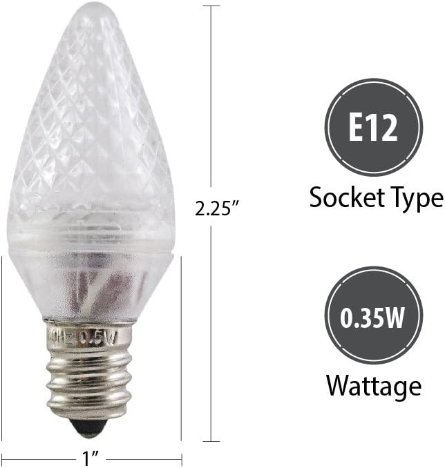 Aurio Lighting LED C7 Light Bulbs, E12 Sockets, Warm White, Commercial Grade Replacement Lamps, Christmas or Year Round, 25 Pack