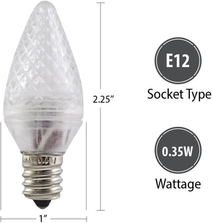 Aurio Lighting LED C7 Light Bulbs, E12 Sockets, Warm White, Commercial Grade Replacement Lamps, Christmas or Year Round, 25 Pack