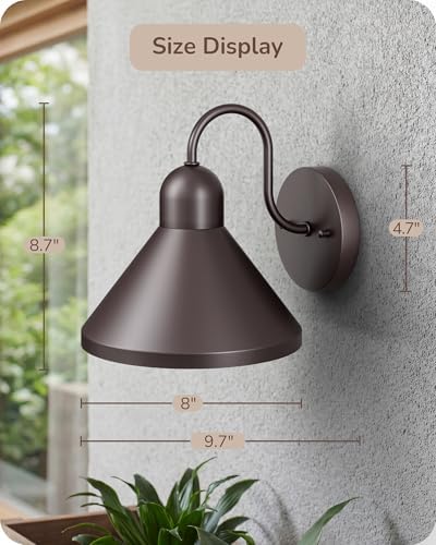 EDISHINE 2 Pack 8" Gooseneck Barn Outdoor Wall Light, Farmhouse Porch Light