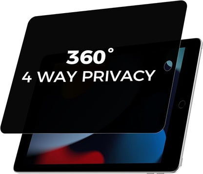 360° 4 Way Privacy Screen Protector for iPad 9th Generation 10.2 Inch 2022, 360 Degree Anti-Spy Tempered Glass Film for iPad 8th/7th Gen 10.2", Touch Sensitive, Case Friendly, 1 Pack