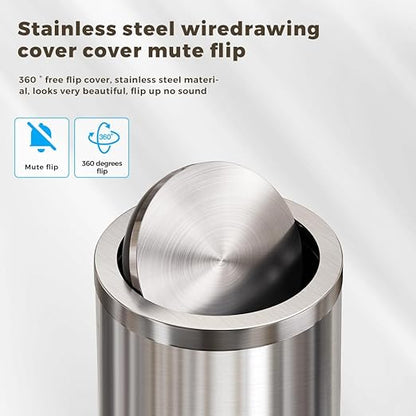 4.8GALStainless Steel Bathroom Trash Can with Lid, Silver Trash Can with Flipping Lid, Garbage cans for Kitchen，Living Room,Dental Office，Hotel,Guest Room(4.7gal-Silver)