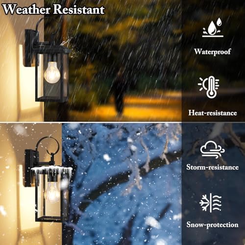 BesLowe 2-Pack Outdoor Wall Light Fixtures, Modern Porch Sconces, Black