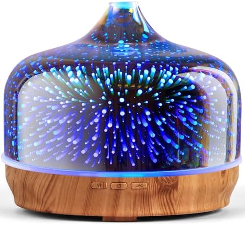 Porseme 500ml Glass Essential Oil Diffuser Aromatherapy Ultrasonic Cool Mist Humidifier 15-21 Running Hours Waterless Auto-Off Air Diffusers for Sleeping Yoga Working Spa(Silver)