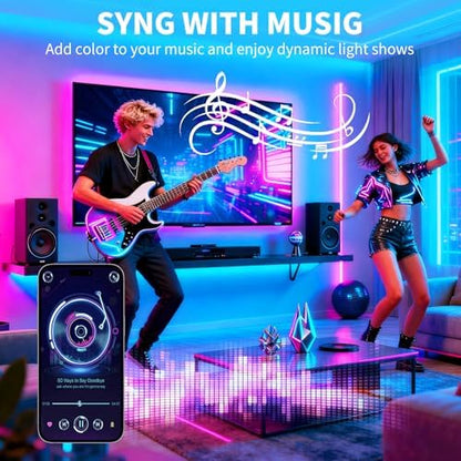 LED Strip Lights,RGB Music Sync Color Changing Led Lights with Smart App Control Remote & Remote Control,LED Lights for Bedroom,Room Essentials,Sense of Atmosphere Decorations(50FT-1Roll)