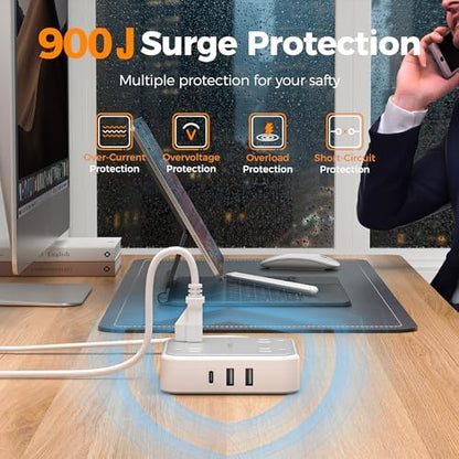 TESSAN Surge Protector Flat Extension Cord 3 Ft, Ring Plug Power Strip