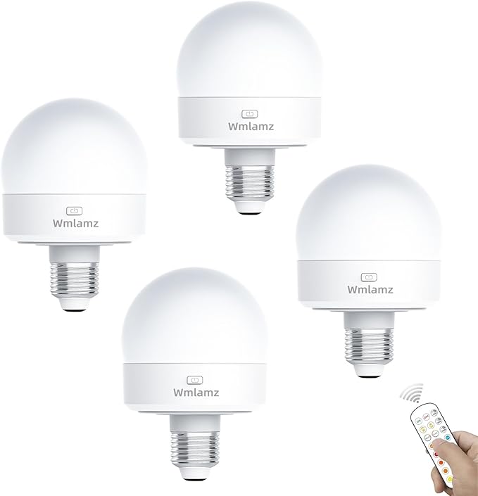 Rechargeable Smart Light Bulbs with Remote，E26/E27 LED Emergency Lightbulbs for Non-Hardwired Wall Wireless Sconce, Home, Porch, Flashlight (Color : 4 Packs)