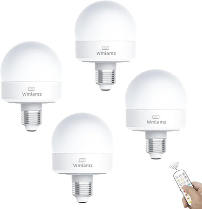 Rechargeable Smart Light Bulbs with Remote，E26/E27 LED Emergency Lightbulbs for Non-Hardwired Wall Wireless Sconce, Home, Porch, Flashlight (Color : 4 Packs)